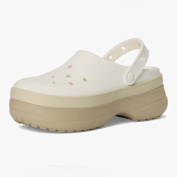 CROCS NWT Stacked platform clogs white & beige women’s 8 - Picture 2 of 8